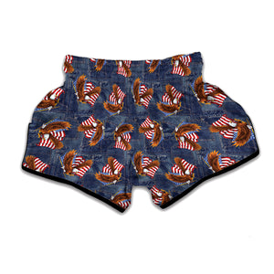 Denim American Eagle Pattern Print Muay Thai Boxing Shorts