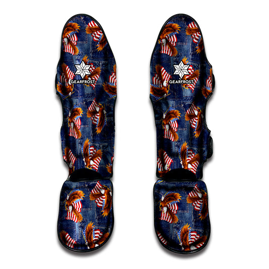 Denim American Eagle Pattern Print Muay Thai Shin Guard
