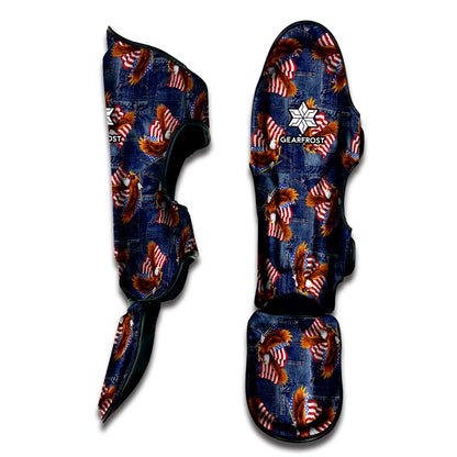 Denim American Eagle Pattern Print Muay Thai Shin Guard