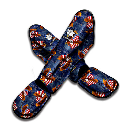 Denim American Eagle Pattern Print Muay Thai Shin Guard