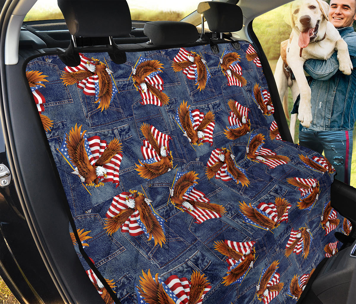 Denim American Eagle Pattern Print Pet Car Back Seat Cover