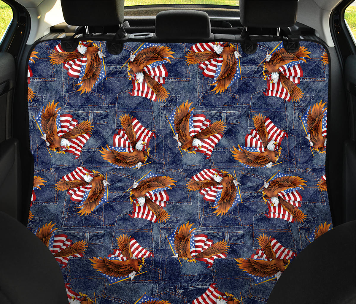 Denim American Eagle Pattern Print Pet Car Back Seat Cover