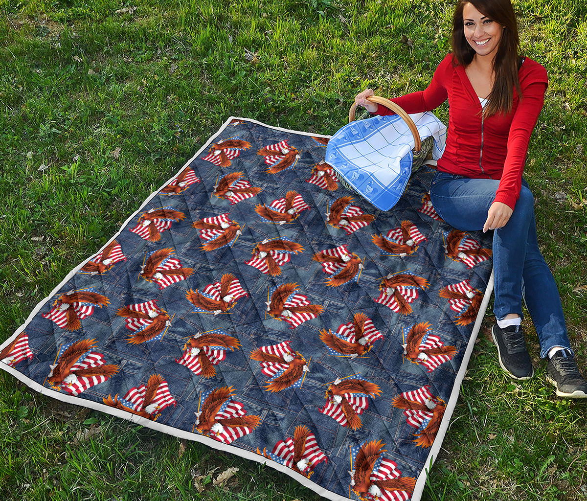 Denim American Eagle Pattern Print Quilt