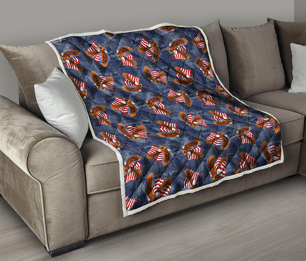 Denim American Eagle Pattern Print Quilt