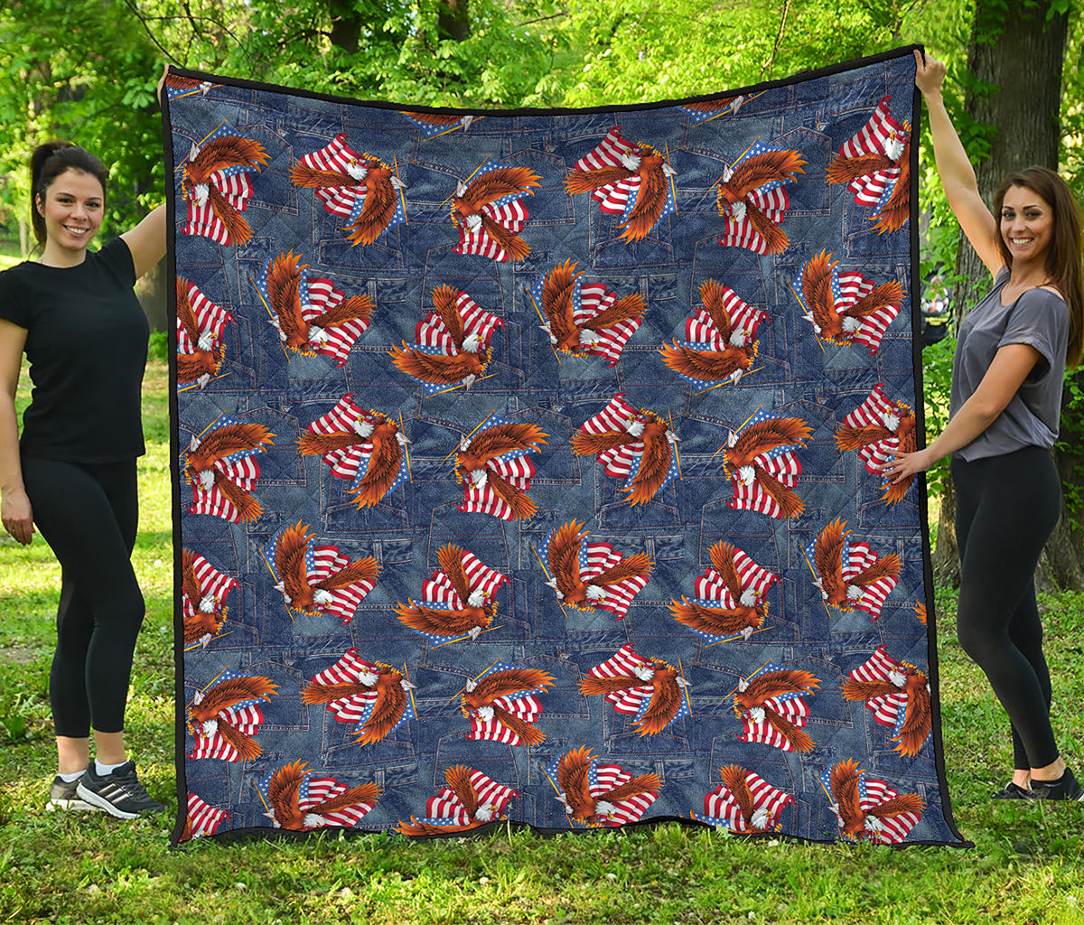Denim American Eagle Pattern Print Quilt