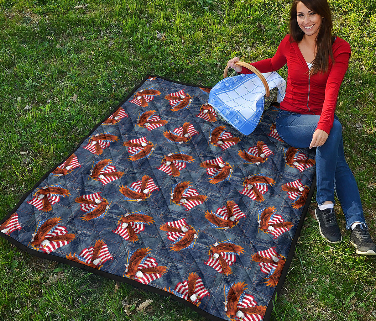 Denim American Eagle Pattern Print Quilt