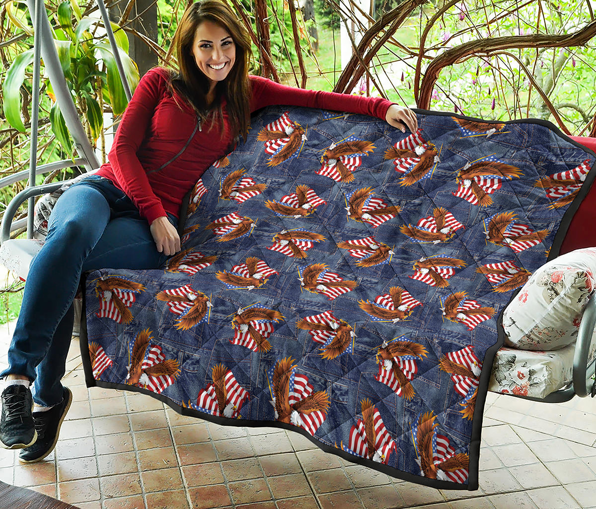 Denim American Eagle Pattern Print Quilt