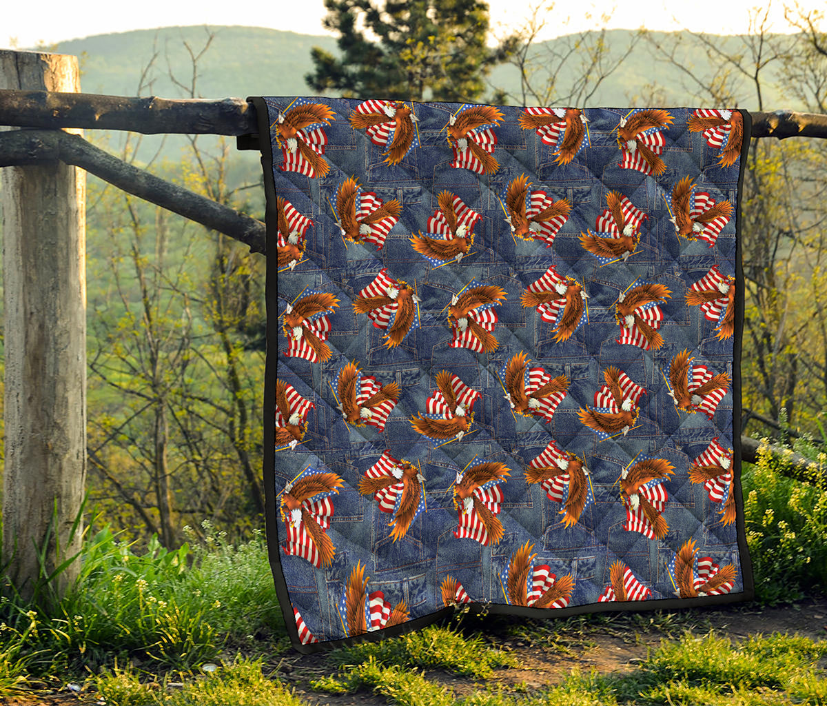 Denim American Eagle Pattern Print Quilt