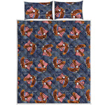 Denim American Eagle Pattern Print Quilt Bed Set