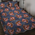 Denim American Eagle Pattern Print Quilt Bed Set
