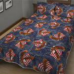 Denim American Eagle Pattern Print Quilt Bed Set
