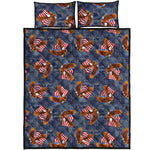 Denim American Eagle Pattern Print Quilt Bed Set