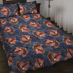 Denim American Eagle Pattern Print Quilt Bed Set