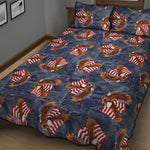 Denim American Eagle Pattern Print Quilt Bed Set