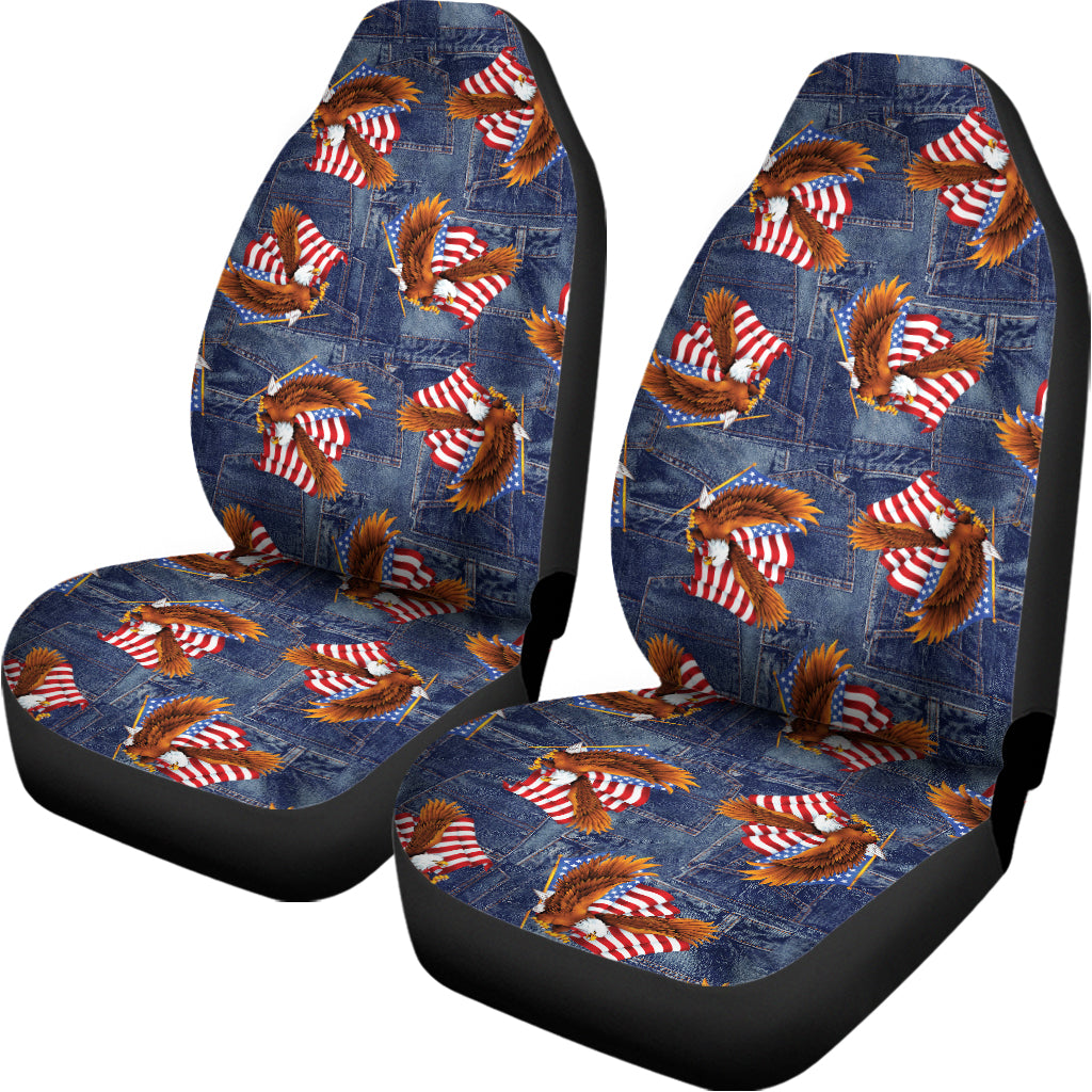 Denim American Eagle Pattern Print Universal Fit Car Seat Covers