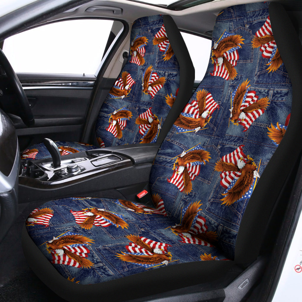 Denim American Eagle Pattern Print Universal Fit Car Seat Covers