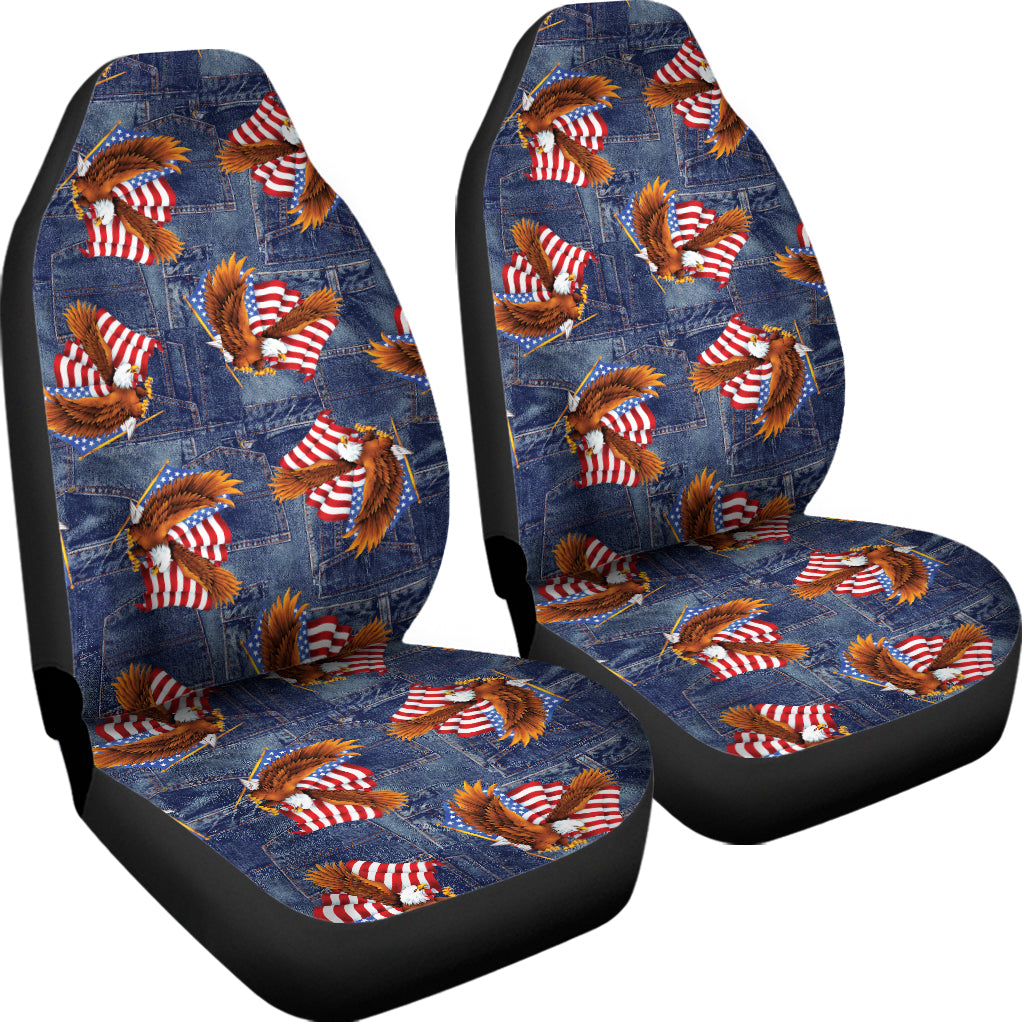 Denim American Eagle Pattern Print Universal Fit Car Seat Covers