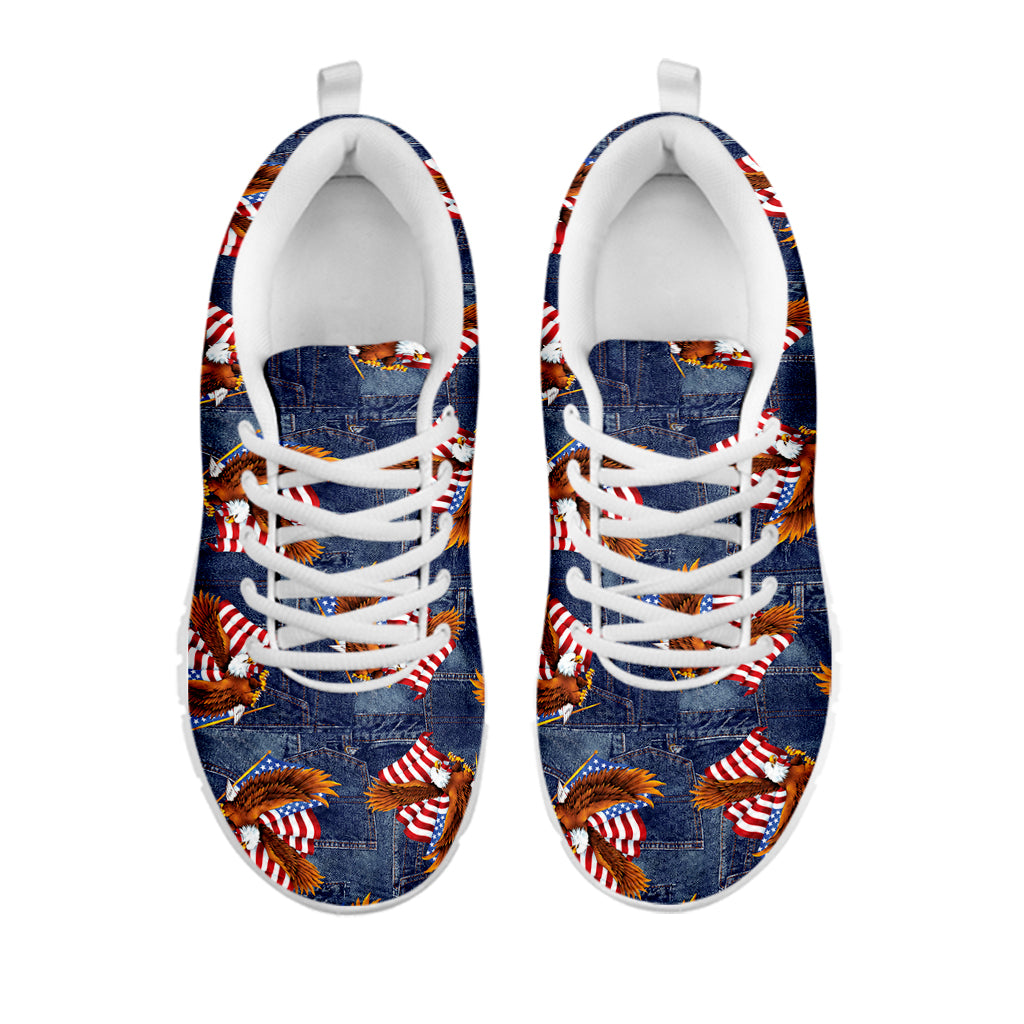 Denim American Eagle Pattern Print White Sneakers