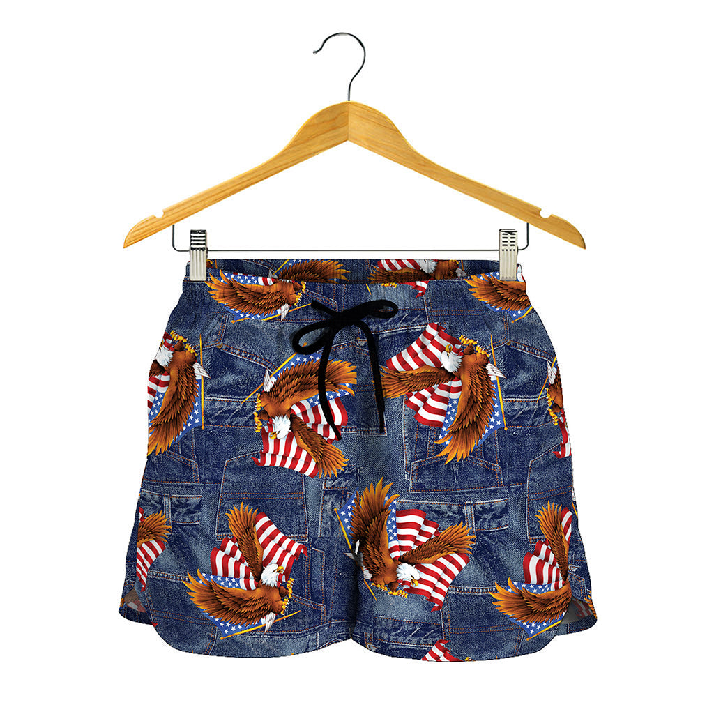 Denim American Eagle Pattern Print Women's Shorts