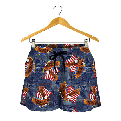 Denim American Eagle Pattern Print Women's Shorts