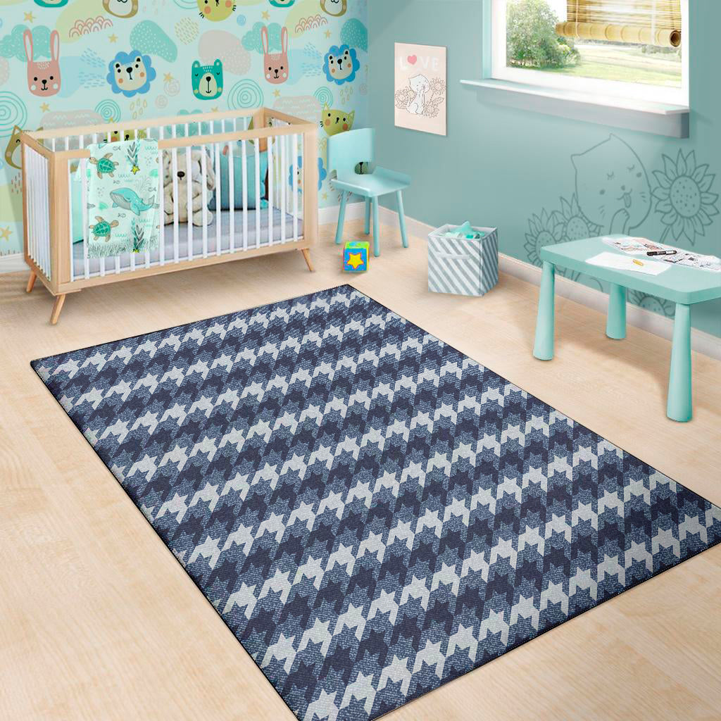 Denim Houndstooth Pattern Print Area Rug