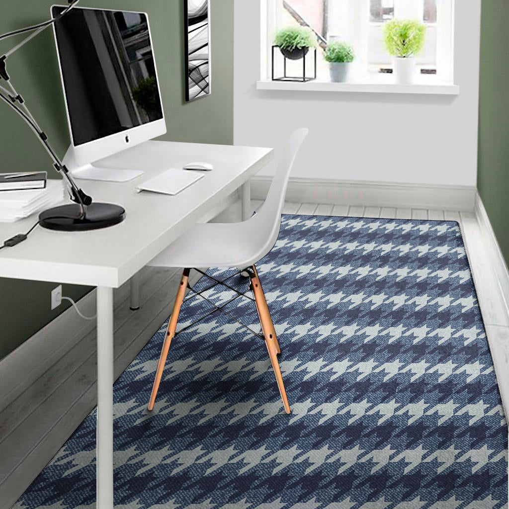 Denim Houndstooth Pattern Print Area Rug