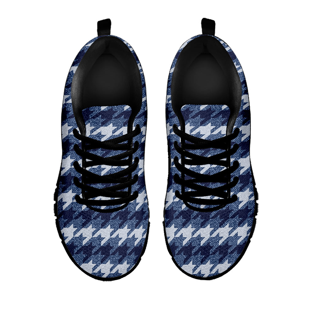 Denim Houndstooth Pattern Print Black Sneakers