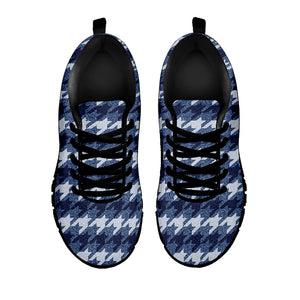 Denim Houndstooth Pattern Print Black Sneakers