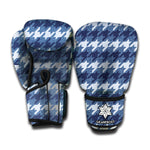 Denim Houndstooth Pattern Print Boxing Gloves