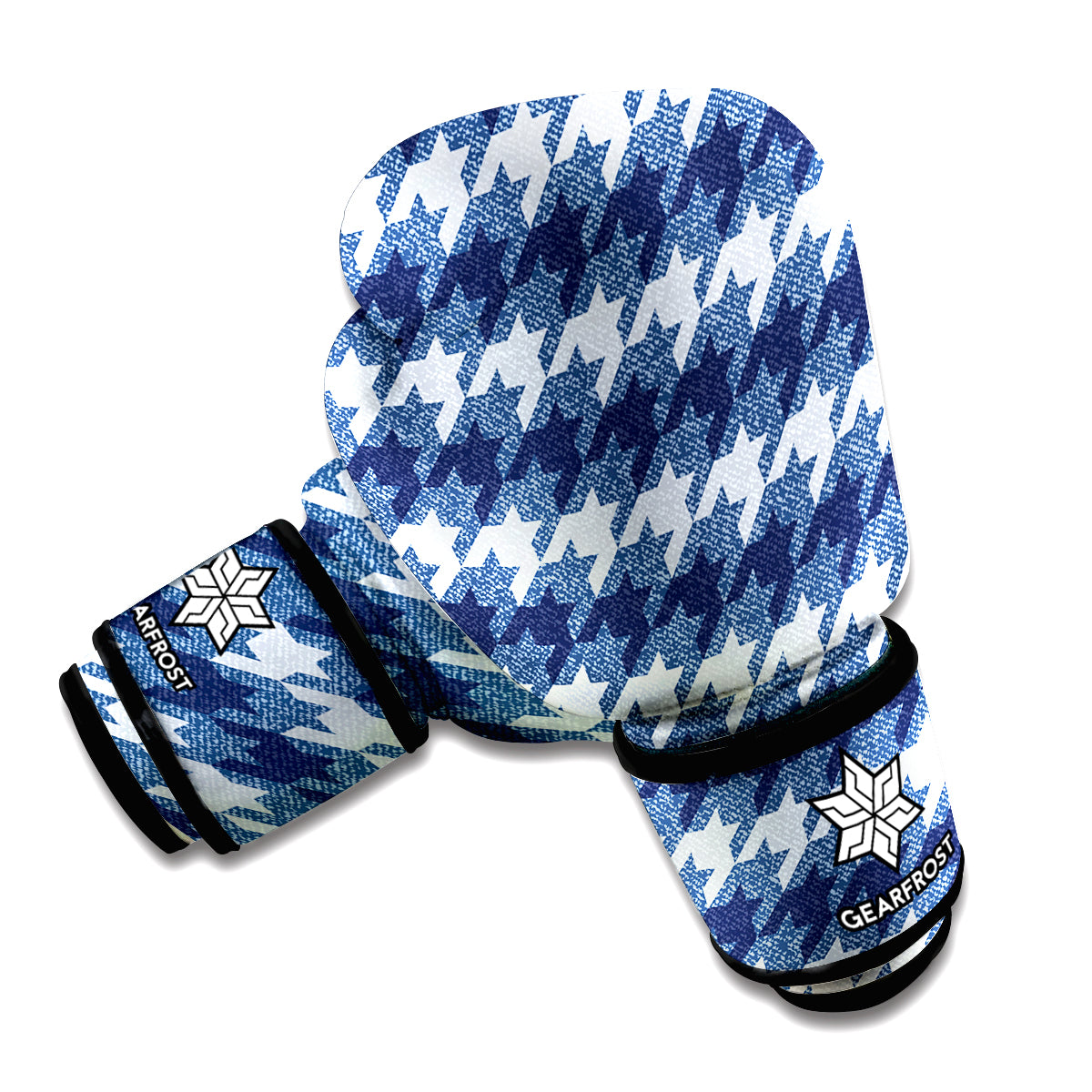 Denim Houndstooth Pattern Print Boxing Gloves