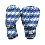 Denim Houndstooth Pattern Print Boxing Gloves