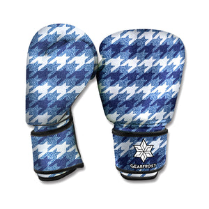 Denim Houndstooth Pattern Print Boxing Gloves