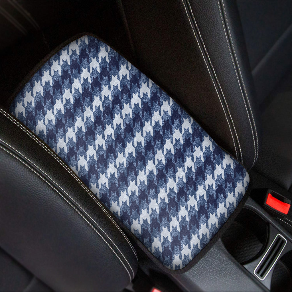 Denim Houndstooth Pattern Print Car Center Console Cover