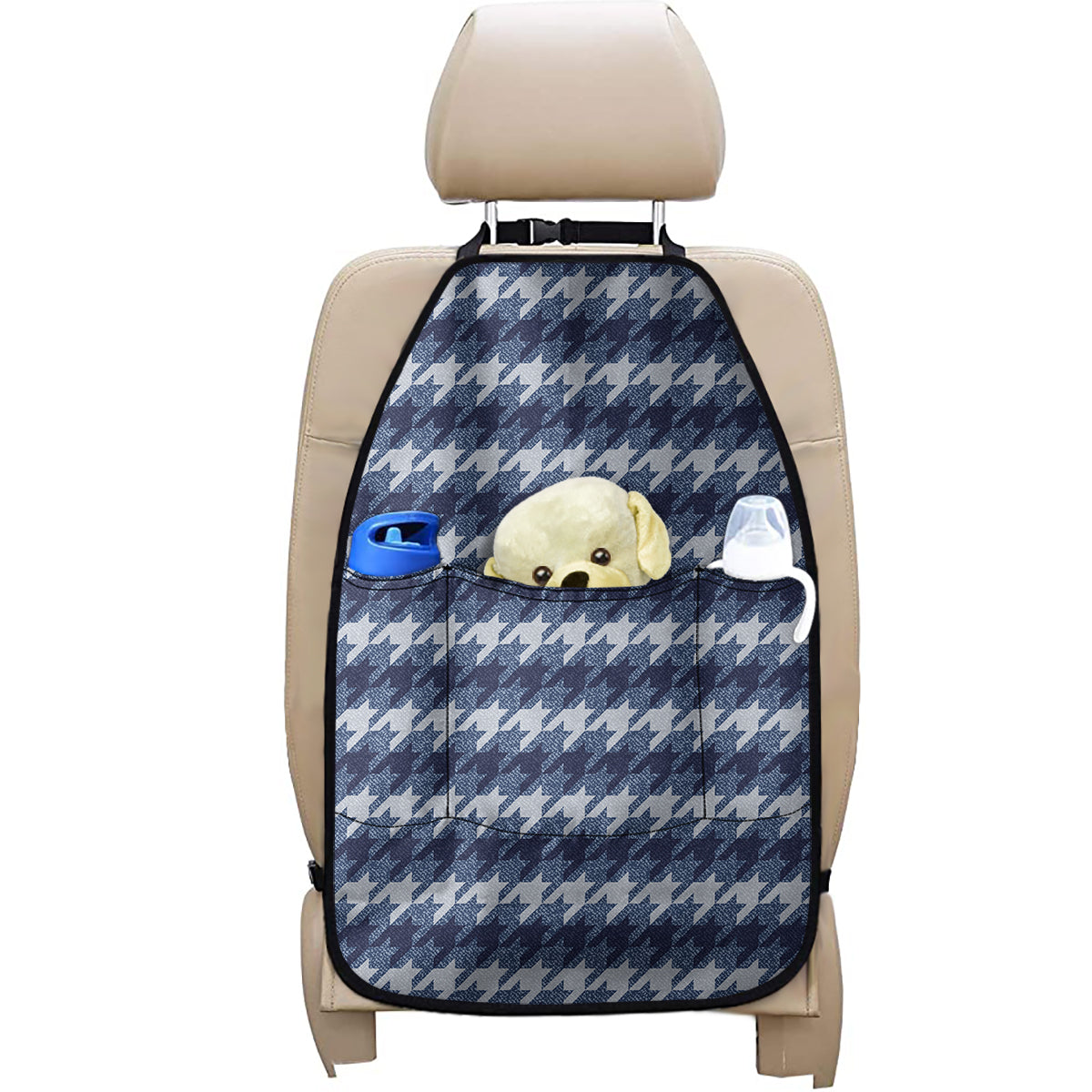 Denim Houndstooth Pattern Print Car Seat Organizers