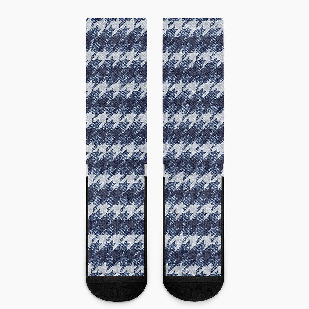 Denim Houndstooth Pattern Print Crew Socks