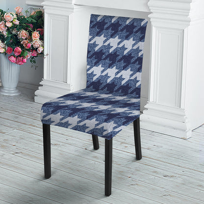 Denim Houndstooth Pattern Print Dining Chair Slipcover