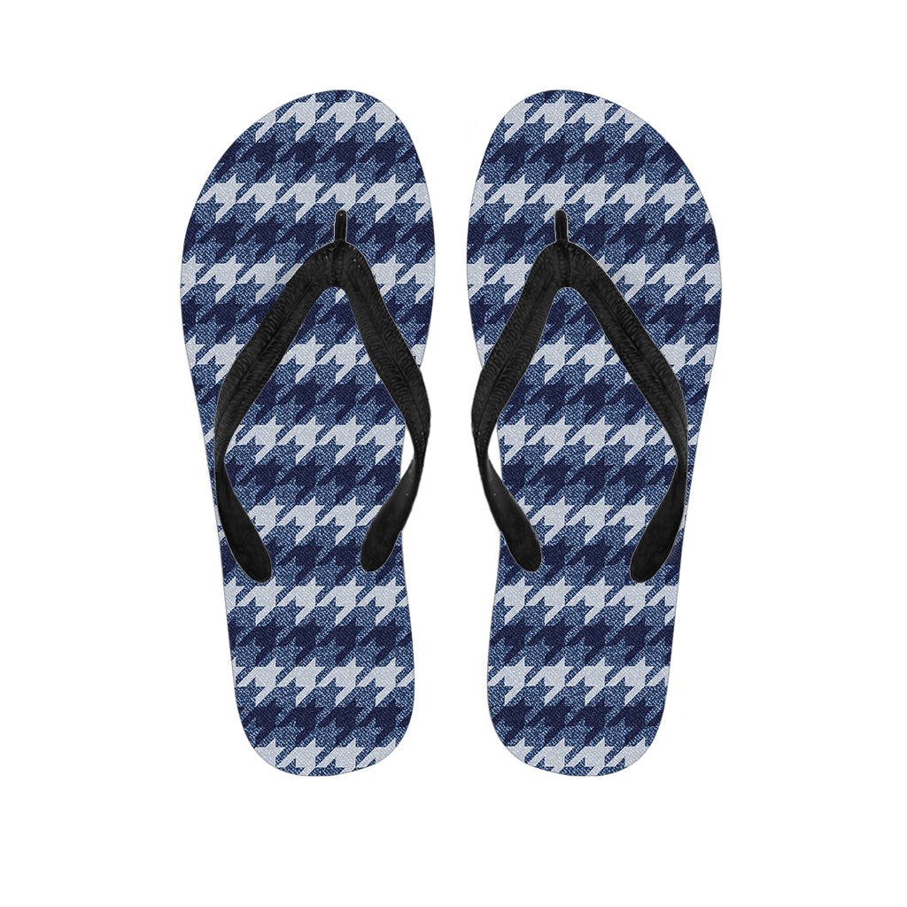 Denim Houndstooth Pattern Print Flip Flops