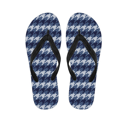 Denim Houndstooth Pattern Print Flip Flops