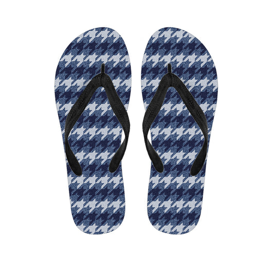 Denim Houndstooth Pattern Print Flip Flops
