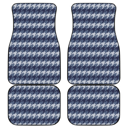 Denim Houndstooth Pattern Print Front and Back Car Floor Mats