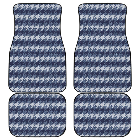 Denim Houndstooth Pattern Print Front and Back Car Floor Mats