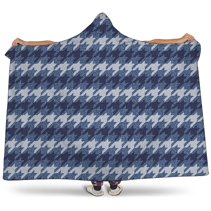 Denim Houndstooth Pattern Print Hooded Blanket