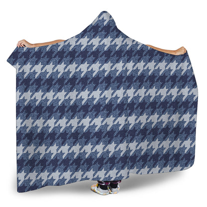 Denim Houndstooth Pattern Print Hooded Blanket