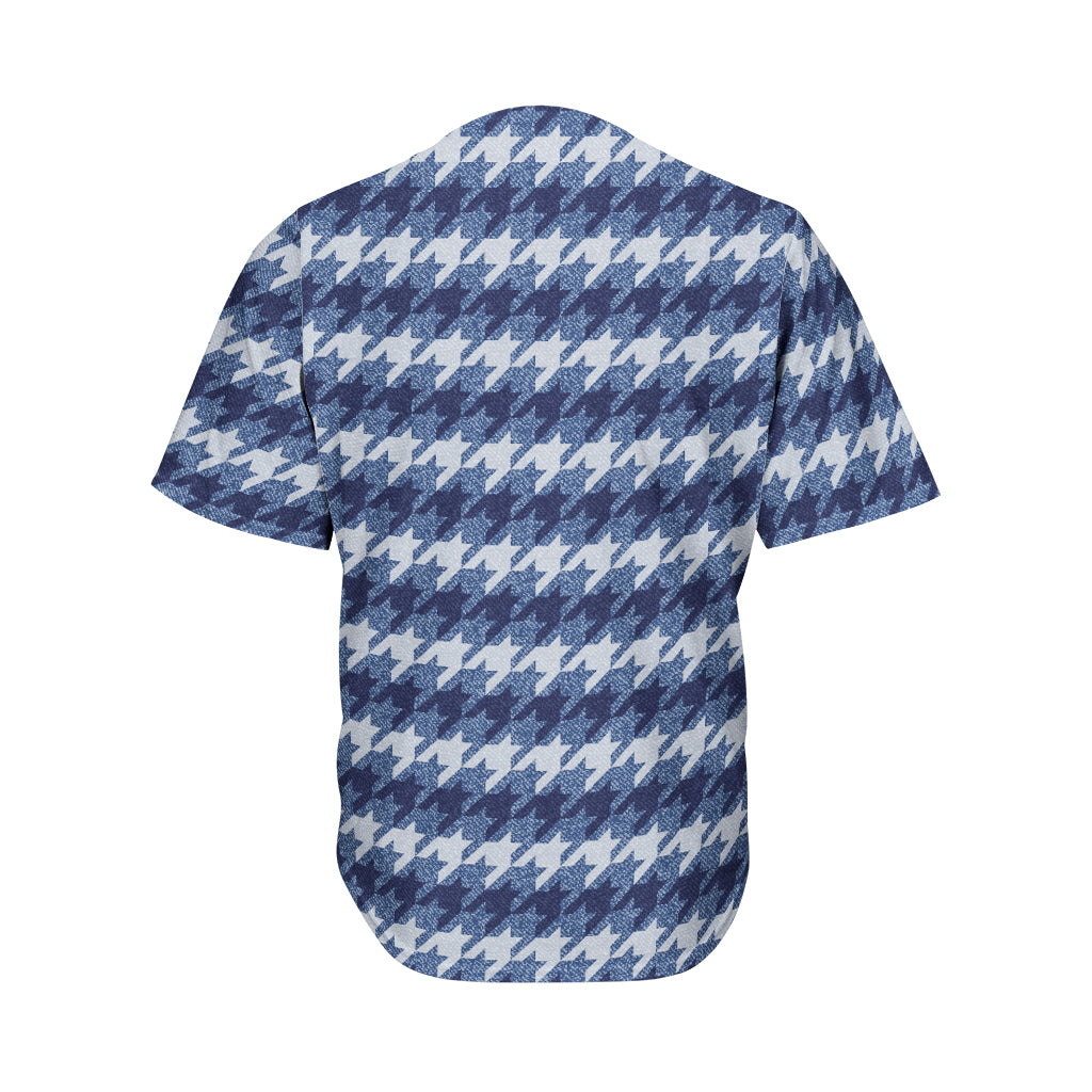 Denim Houndstooth Pattern Print Men's Baseball Jersey