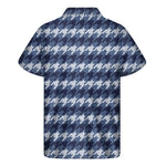 Denim Houndstooth Pattern Print Men's Short Sleeve Shirt