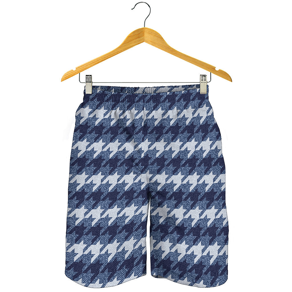 Denim Houndstooth Pattern Print Men's Shorts