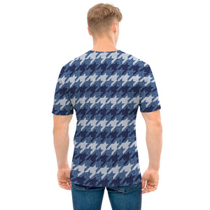 Denim Houndstooth Pattern Print Men's T-Shirt