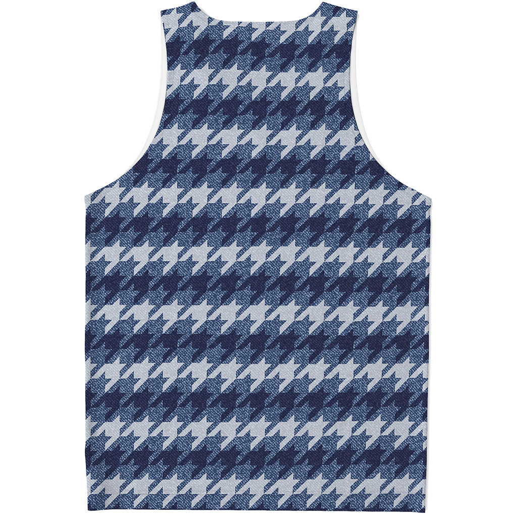 Denim Houndstooth Pattern Print Men's Tank Top