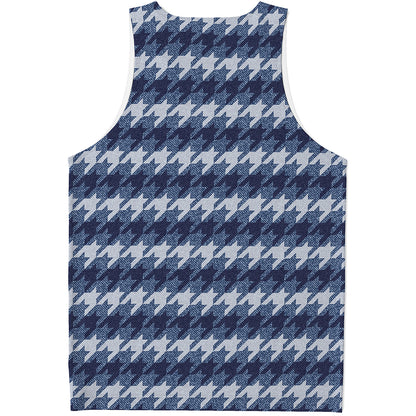 Denim Houndstooth Pattern Print Men's Tank Top