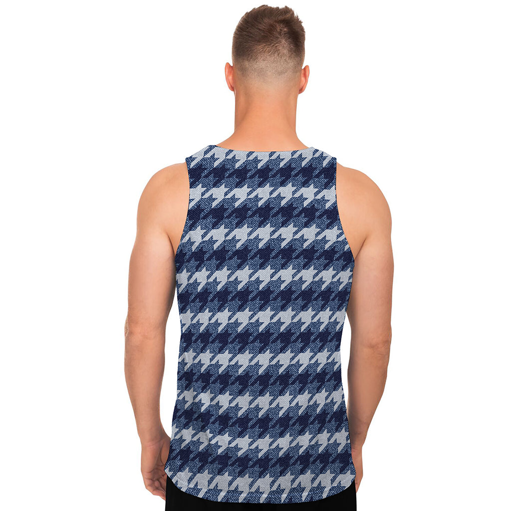 Denim Houndstooth Pattern Print Men's Tank Top